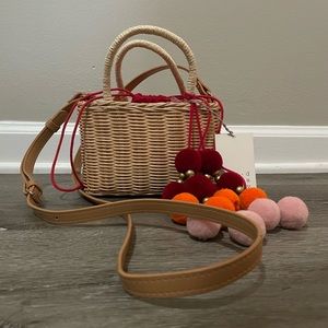 A New Day Wicker Basket Purse with Pom-Poms